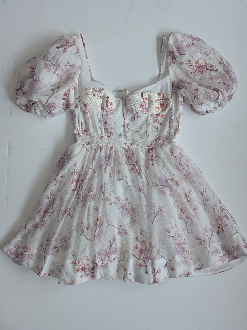 Bardot White Floral Puff-Sleeve Mini Dress